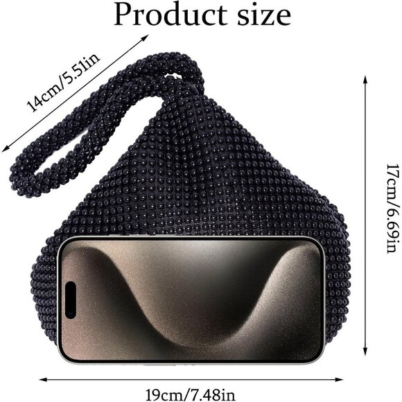 🆕Women Black Polyester Beaded Clutch Purse Vintage Triangle Bag  Prom Wedding - Picture 2 of 7